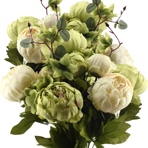 Miniatura 9 de FiveSeasonStuff - Peonías y hortensias artificiales de seda, ideal para decoración de bodas, novias, hogar, decoración de centro de mesa (2 ramos).
