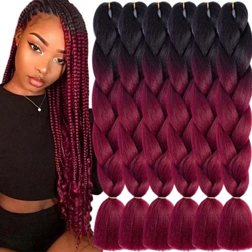 Miniatura 35 de 3 paquetes de extensiones de cabello sintético para trenzar de color negro a azul, tamaño jumbo ombré, de 24 pulgadas o trenzas de ganchillo