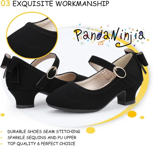Miniatura 78 de PANDANINJIA Vestido de jada para niñas y niños pequeños, zapatos de princesa Mary Jane con tacones con lazo para fiesta, boda, boda