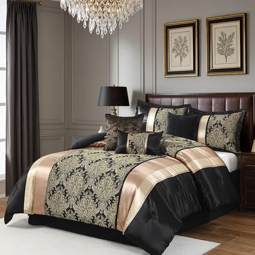 Miniatura 2 de SahSahCasa Juego de edredón de lujo de 7 piezas, cama en una bolsa, tamaño Queen, juego de ropa de cama jacquard sedoso y esponjoso con falda