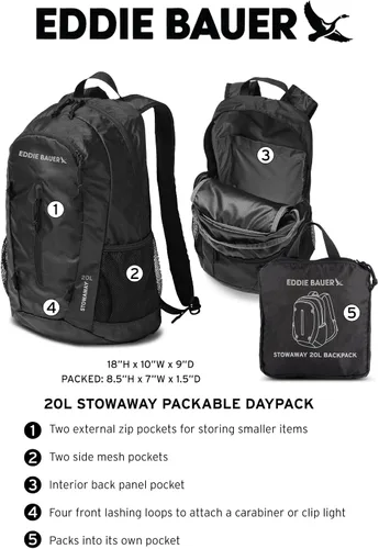Miniatura 2 de Eddie Bauer Stowaway mochila unisex para adultos, 20 L, Rojo, Mameluco normal