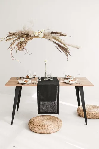 Miniatura 3 de Pure 100% Linen Table Runner - Thick 260-GSM 15x72-inch Black Table Runner - Natural Fiber Dining Table Runners