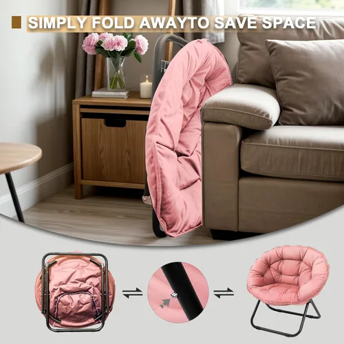 Miniatura 6 de Grezone Silla plegable con platillo, silla de luna perezosa de gran tamaño con marco de metal, cómodas sillas de dormitorio para dormitorio, sala