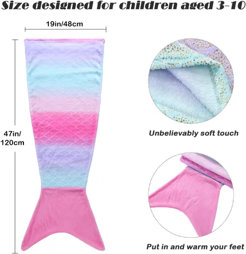 Miniatura 6 de VHOME Manta de Sirena para Niños - Cálida Manta para Sala de Estar y Sofá, Mantas Abraciciosas para Niños, Regalo de Cumpleaños