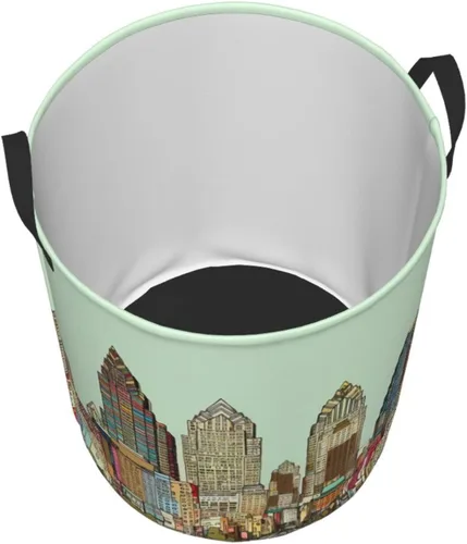 Miniatura 3 de Austin Texas - Cesta circular con estampado de Texas, impermeable, cesta organizadora de lavandería, con asas, para ropa, juguetes, pequeña