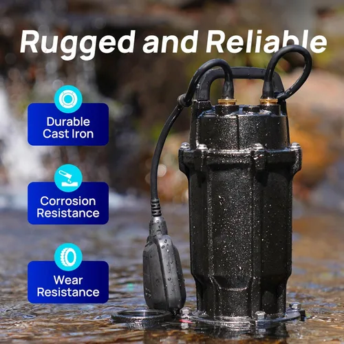 Miniatura 5 de Aquastrong Bomba de amoladora de aguas residuales de 1 HP, bomba de aguas residuales de 4200 GPH de descarga de 2 pulgadas, bomba de sumidero