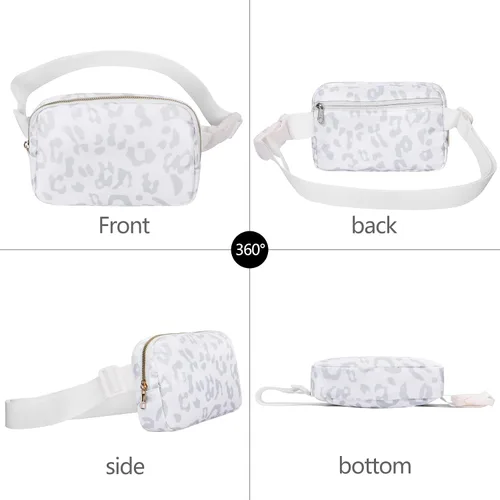 Miniatura 2 de VOROLO Riñonera para mujeres y hombres, bolsa cruzada con correa ajustable, regalos de graduación, leopardo blanco