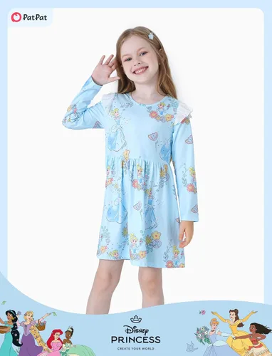 Miniatura 3 de Disney - Vestido de princesa de Frozen, Elsa, Minnie, Mickey, Stitch, con mangas con volantes, acampanado, manga larga, ropa para niños, de bebé a