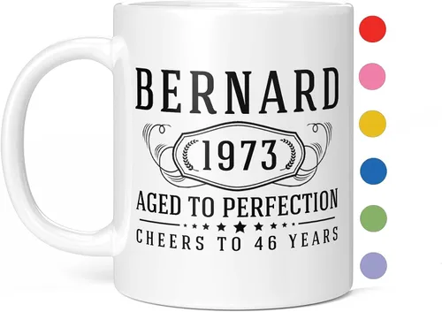 Taza de café personalizada de cerámica blanca de 11 onzas con texto personalizado y iniciales de nombre, DYE Bernard, taza para café, personalizada