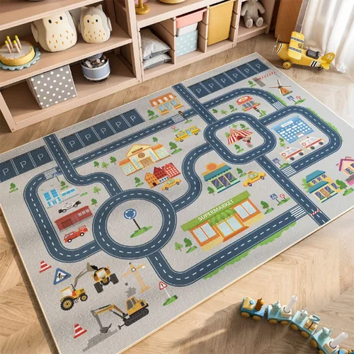 Alfombra para niños de 5 x 7 pies, alfombras de automóvil para autos de juguete para niños, alfombras antideslizantes para niños, alfombras de área