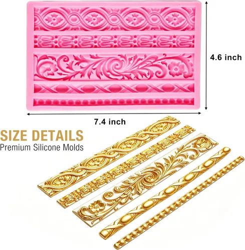 Miniatura 3 de Moldes de silicona para fondant, paquete de 3 moldes de fondant barrocos 3D, bordes de desplazamiento, moldes de silicona de encaje para curvas