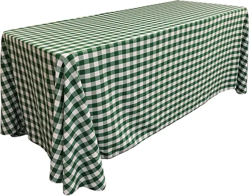 Miniatura 5 de LA Linen Mantel rectangular de poliéster Gingham a cuadros 60 por 84 pulgadas, blanco y verde oscuro