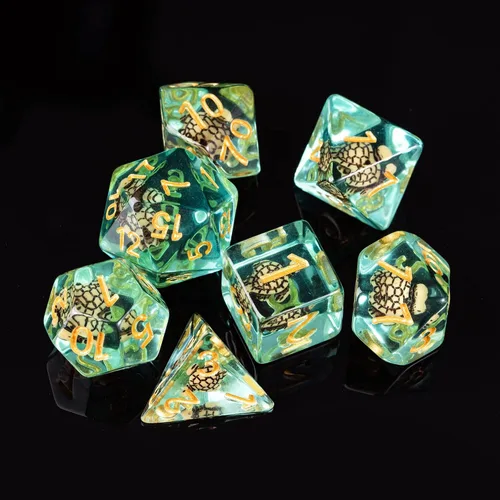 Miniatura 6 de Cusdie Dados DND de 7 troqueles, juego de dados poliédricos rellenos de animales, para juegos de rol, dados D&D (tortuga marrón)