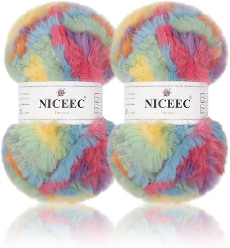 Miniatura 24 de NICEEC Hilo de Pelo Sintético Super Suave, Grueso y Esponjoso, Hilo de Pestañas para Crochet y Tejido (Longitud Total 192m/9.1kg) - Otoño/300g