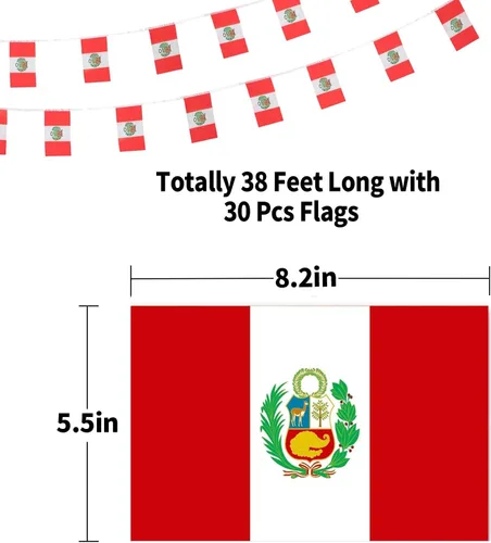 Miniatura 2 de Bandera peruana, pequeña cadena de banderas de Perú, mini banderas peruanas, utilizada para fiestas, escuela, eventos deportivos, decoraciones