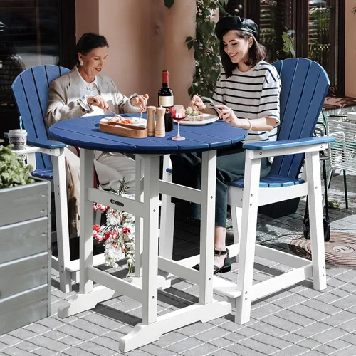 Miniatura 2 de Juego de 5 sillas Adirondack altas de bar para patio, resistentes a la intemperie, HDPE de 35 pulgadas, redondos, taburetes de bar Adirondack, mesa