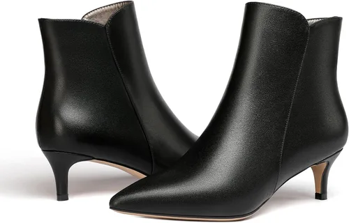 Miniatura 6 de WAYDERNS Botas cortas de cuero con cremallera mate para mujer, tacón bajo y tacón bajo con cremallera de 2 pulgadas