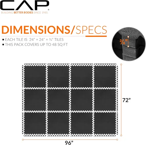 Miniatura 4 de CAP Puzzle Exercise Mats 3/4” Thick EVA Interlocking Foam Tiles for Home Gym Flooring Multiple Options Guijarro - Negro