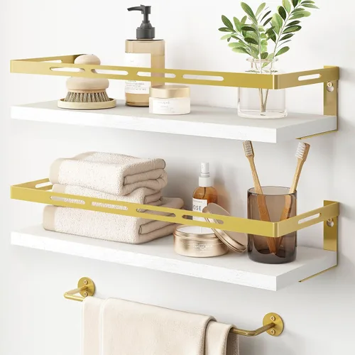 Miniatura 9 de YGEOMER - Estantes flotantes para organizador de baño sobre inodoro, estantes de baño montados en la pared con toallero, estante de pared