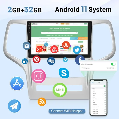 Miniatura 3 de [2G+32G] Radio de coche Android para Jeep Grand Cherokee 2008 2009 2010 2011 2012 2013, pantalla táctil de 9 pulgadas, estéreo de juego