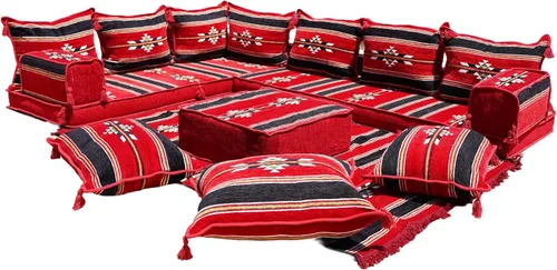 Miniatura 20 de Sofá de piso modular hecho a mano arabicsofa – Asiento oriental Majlis con cojines de respaldo