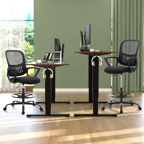 Miniatura 7 de DUMOS Silla de dibujo, silla de escritorio de oficina alta ajustable en altura con reposabrazos fijos y cómodo soporte lumbar para escritorio