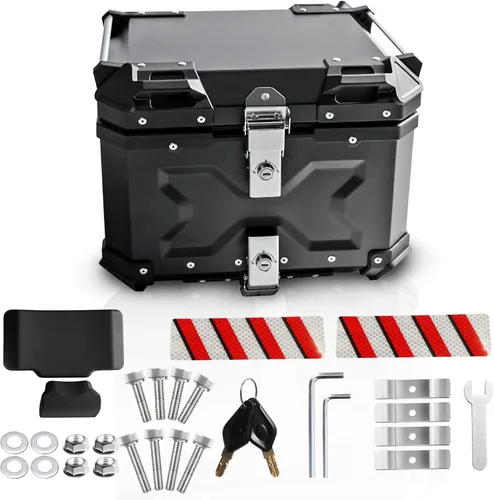 Miniatura 11 de Maletero Universal para Motocicleta, Caja Superior de 45L, Baúl Trasero para Motocicleta, Estuche de Almacenamiento con Respaldo, Cerradura de Negro