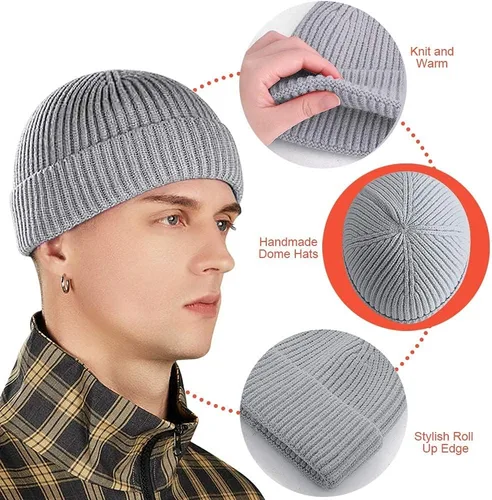 Miniatura 5 de vidsel Gorro Corto de Pescador para Hombres y Mujeres, Gorro de Lana Tejida con Puño Estilo Moderno de Arrastrero, Gorros Cálidos de Invierno