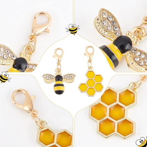Miniatura 4 de BENECREAT 24 colgantes de aleación de abejas y panal de abeja con cierre de mosquetón de aleación de zinc y anillos de salto abiertos de hierro