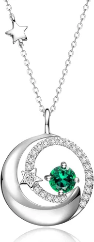FANCIME Collares de piedra natal para mujer, plata de ley 925, collar con colgante de luna y estrella, joyería fina, cumpleaños, aniversario, día de