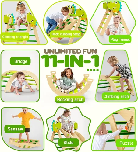 Miniatura 4 de Pikler - Juego de triángulos 11 en 1, juguete Montessori de escalada para niños pequeños, plegable de madera para interiores, gimnasio y escalador
