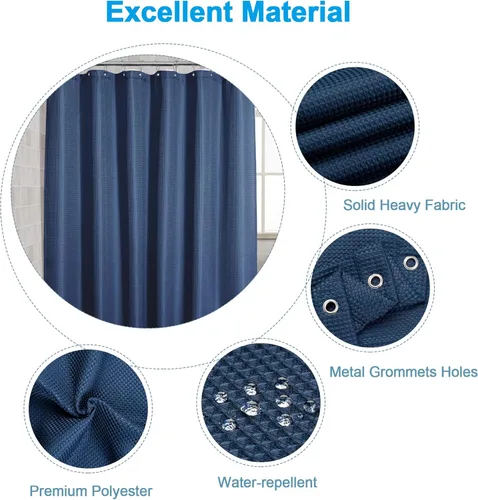 Miniatura 2 de AmazerBath - Cortina de baño de tela resistente con tejido de punto gofre, calidad hotelera, de 72 x 72 pulgadas, azul marino