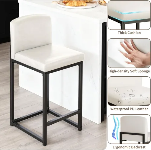 Miniatura 5 de GarveeHome Juego de 2 taburetes de bar, modernos taburetes de bar de altura de mostrador con respaldo y reposapiés, taburetes de bar tapizados