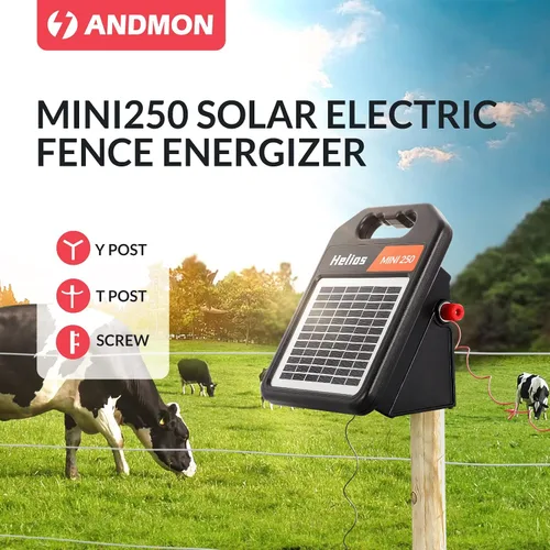 Miniatura 5 de Andmon MINI250 Cargador solar para cerca eléctrica con modo día o noche, 0.18 Joule Cargador solar para cerca portátil