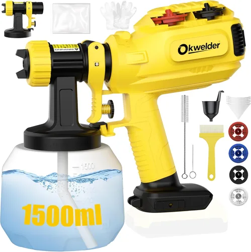 Pulverizador de pintura inalámbrico, pistola de pintura eléctrica con recipiente de 50.7 fl oz, pistola de pintura con 2 cabezales de pulverización,