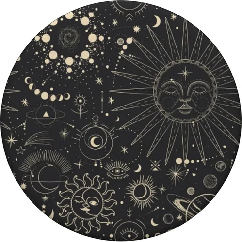 Miniatura 3 de PopSockets intercambiables con diseño de estrellas espaciales astrológicas y luna, color negro