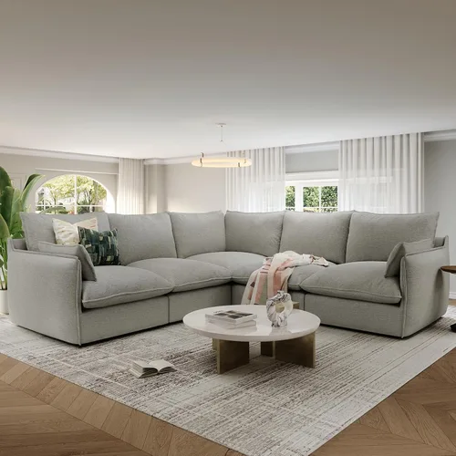 Miniatura 20 de Cloud - Sofá modular modular con relleno de plumón, sofá biplaza con respaldo alto y otomana, moderno sofá modular con funda extraíble, gris oscuro