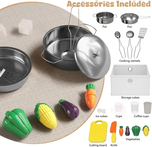 Miniatura 6 de BVIUNTWO Juego de juguetes de cocina, juego de cocina de madera para niños con luces y sonidos reales, fregadero, estufa, horno, máquina de hielo