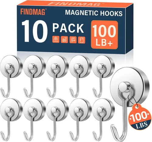 Miniatura 25 de FINDMAG Ganchos magnéticos giratorios de 60 libras, paquete de 4 ganchos magnéticos de neodimio resistentes, ganchos magnéticos fuertes para colgar