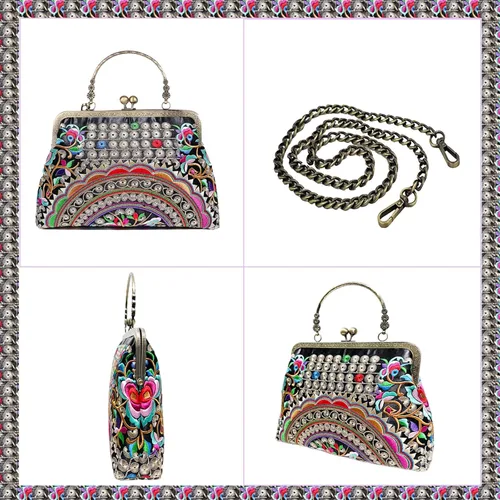 Miniatura 4 de Bolso floral con asa superior, bolso de noche Kiss Lock para mujer, bolso vintage