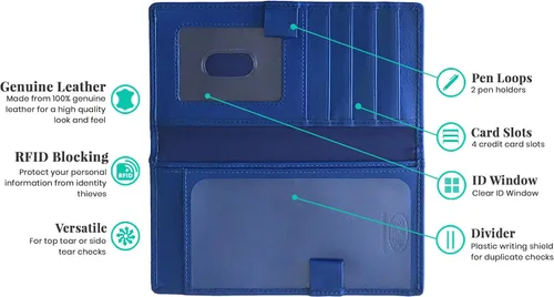Miniatura 3 de RFID chequera de piel con ranuras para tarjetas de crédito y soporte para pluma.