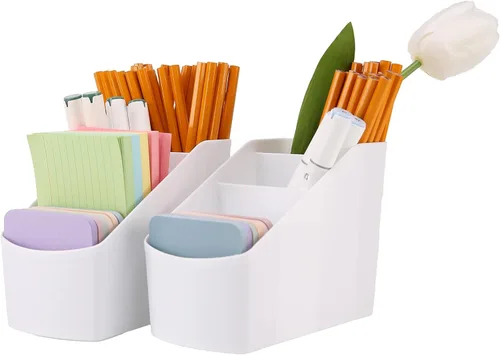 Generic Juego de 2 organizadores de escritorio de plástico con 8 ranuras, almacenamiento minimalista multiusos para objetos pequeños, superficie