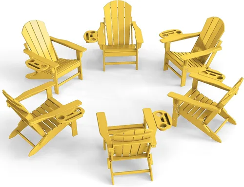 Miniatura 31 de NAVINE Juego de 2 sillas Adirondack plegables de polietileno de alta densidad con portavasos multifuncional, resistente a la intemperie, para Blanco