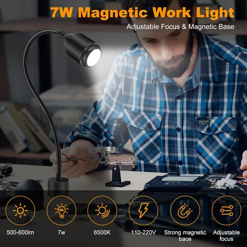 Miniatura 3 de Luz de trabajo magnética de 7 W, lámparas de escritorio magnéticas con fucos ajustables y cuello de cisne flexible, luz para máquina de coser, luces
