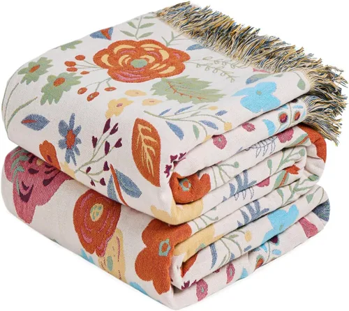 Miniatura 28 de MSGKV Manta de Tiro 100% Algodón para Cama Sofá Otoño 90''x 98'' Mantas de Muselina Súper Suaves Cálidas Colcha Bohemia Ligera Mantas Decorativas