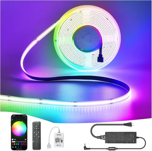 Miniatura 11 de Tira de Luz LED RGB COB 32.FT/10M (2 Rollos de 16.4FT/5M), Tira LED COB Ancho 10mm/5760 LEDs, Tira de Luz LED Cambiante de Color 24V con Control