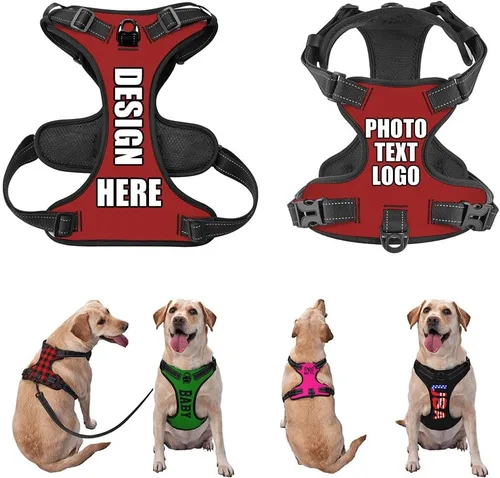 Miniatura 13 de Arnés para perro personalizado con nombre y número de teléfono, chaleco personalizado para perro, arnés reflectante ajustable para mascotas, beige, S