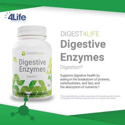 Miniatura 3 de 4Life - Digest4Life Digestive Enzimes - con amilasa, proteasa, lipasa, alfa galactosidasa, para descomposición de nutrientes y salud intestinal - 90