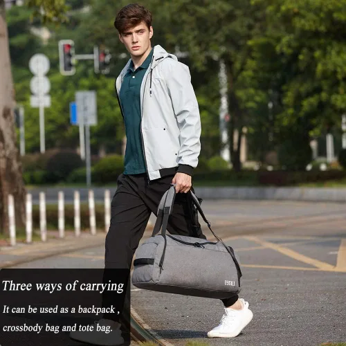 Miniatura 8 de Bolsa de lona deportiva con compartimento para zapatos y bolsillo húmedo, bolsa de gimnasio impermeable de 42L para hombres y mujeres, bolsa