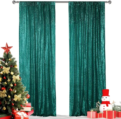 Hahuho - Cortina de fondo de lentejuelas de 2 x 8 pies para fiestas, fondo de fotografía con paños de cortina de purpurina para decorar Navidad,